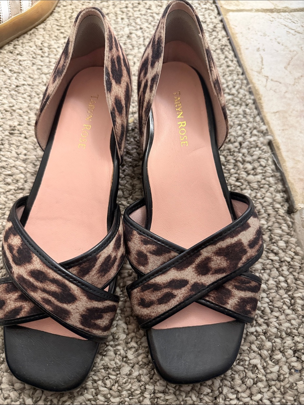 Taryn Rose Leopard-Print Cross-Strap Open-Toe Sandal in Brown and Black